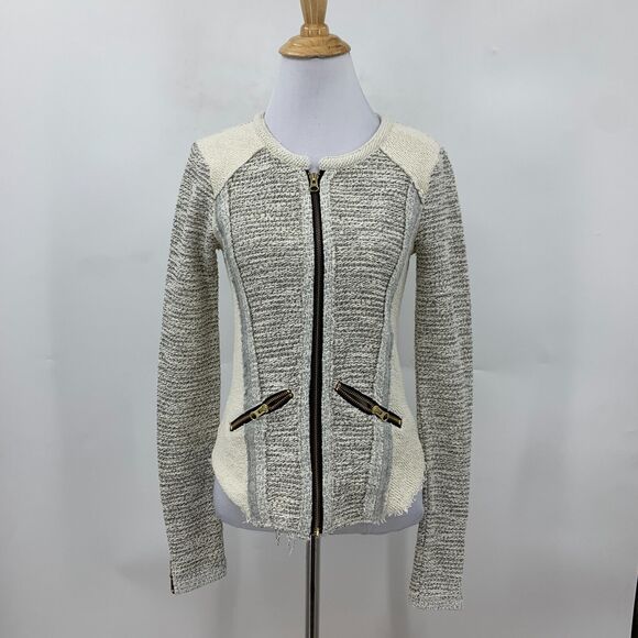 Lucky Lotus Lucky Brand Jacket Womens XS Extra Small Tweed Metallic Zip Up Panel - Picture 2 of 15